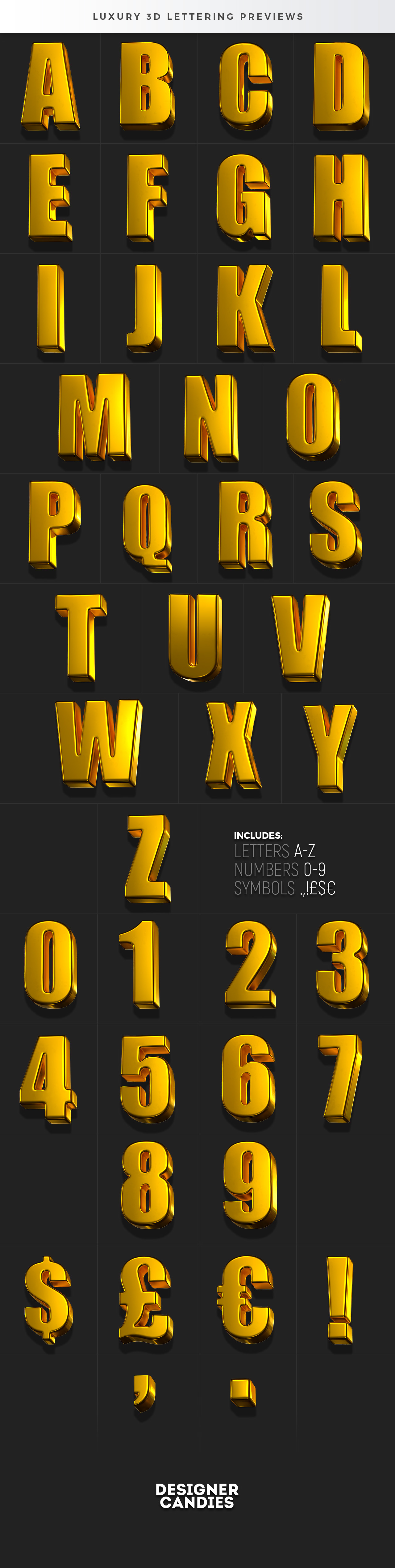 3D Gold Lettering PNGs / Photoshop PSD