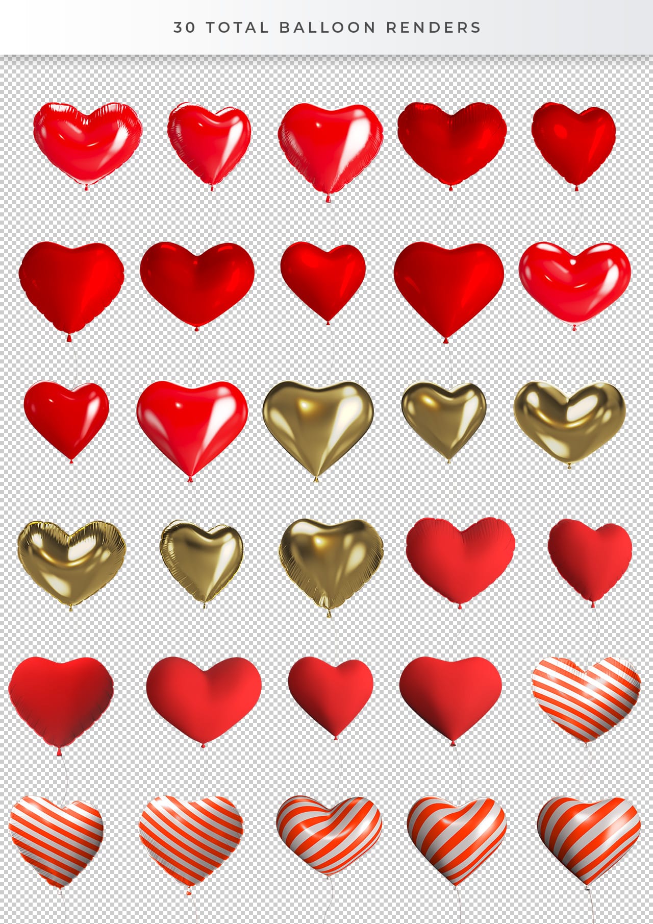 Love Heart Shaped Balloons (PNGs)