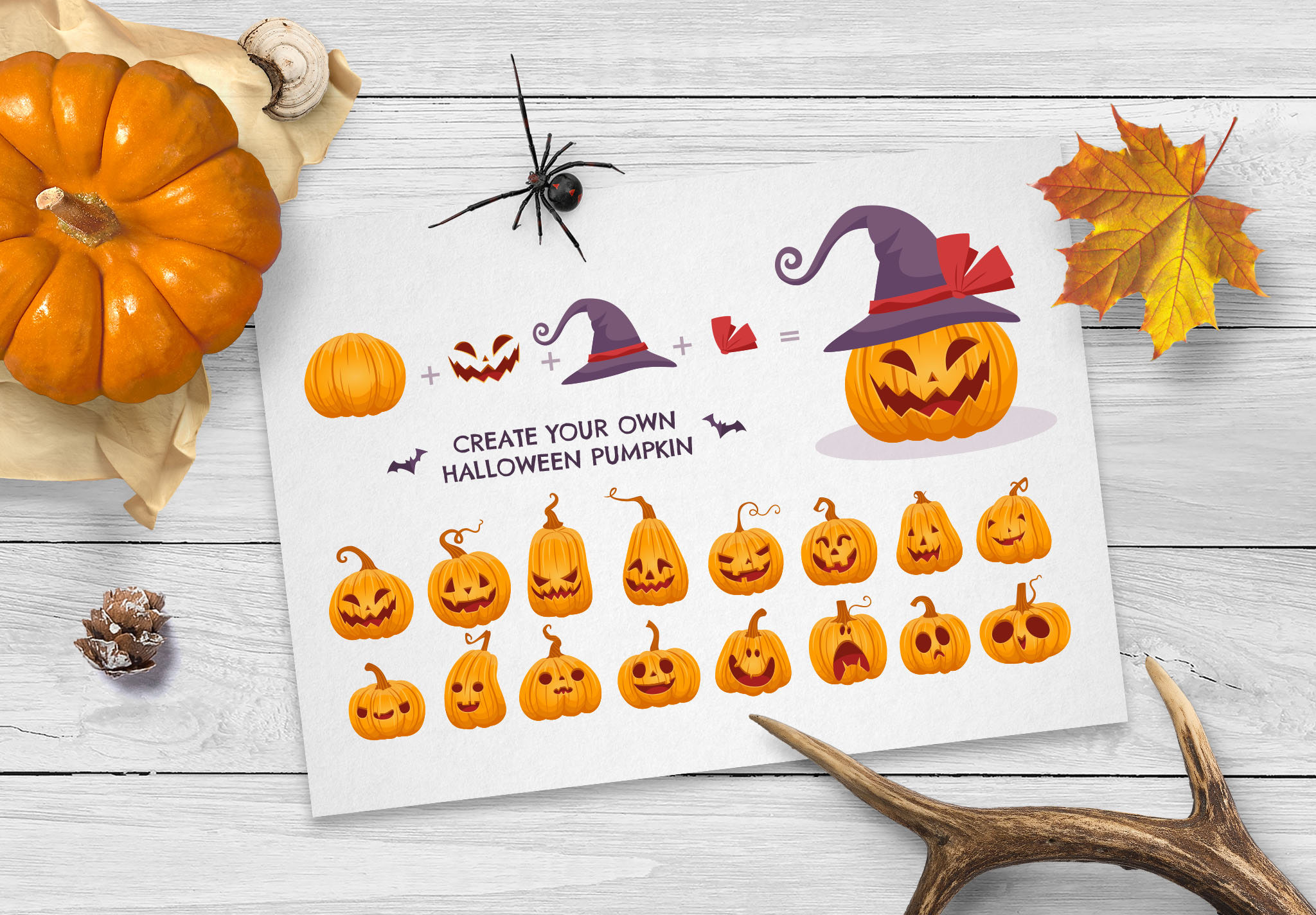 Halloween Pumpkin Face Vector Creator Kit