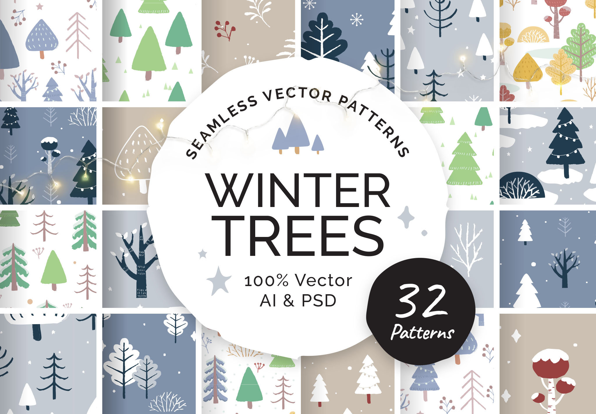 Winter Christmas Tree Patterns Pack