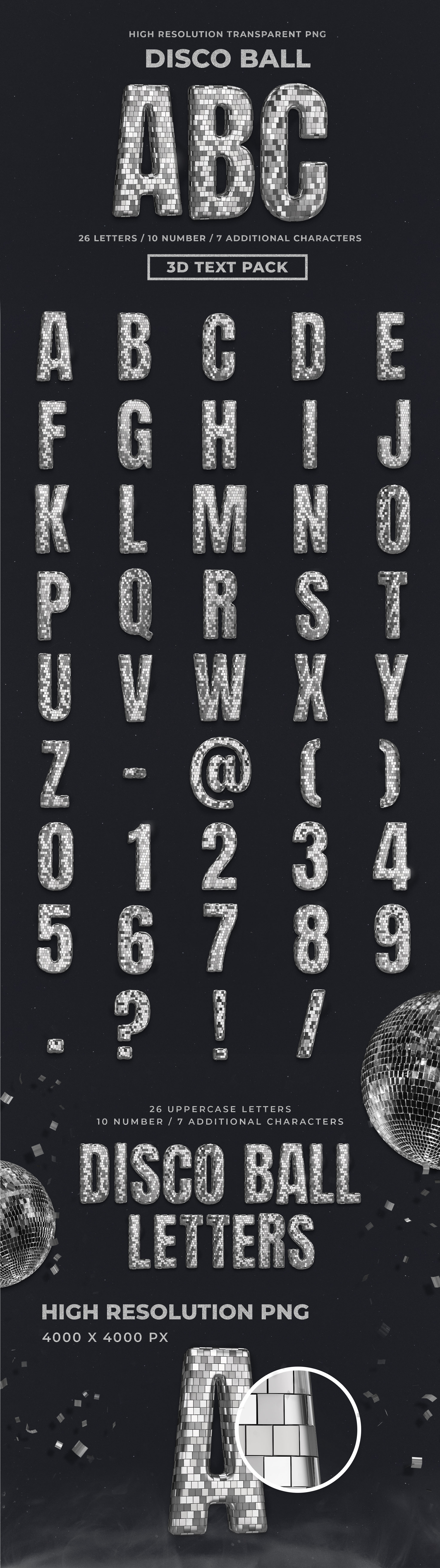Disco Ball 3D Lettering Pack - PNG Letters