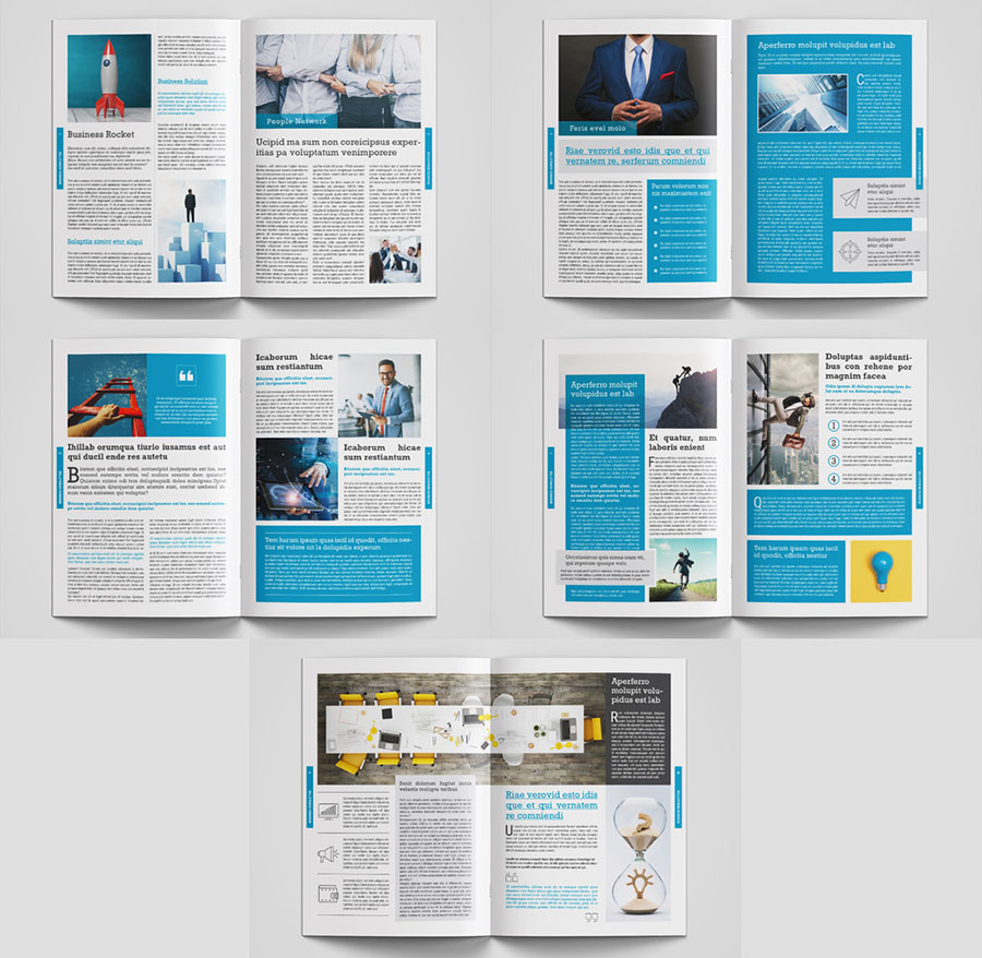 Business Newsletter Layout with Blue Accents
