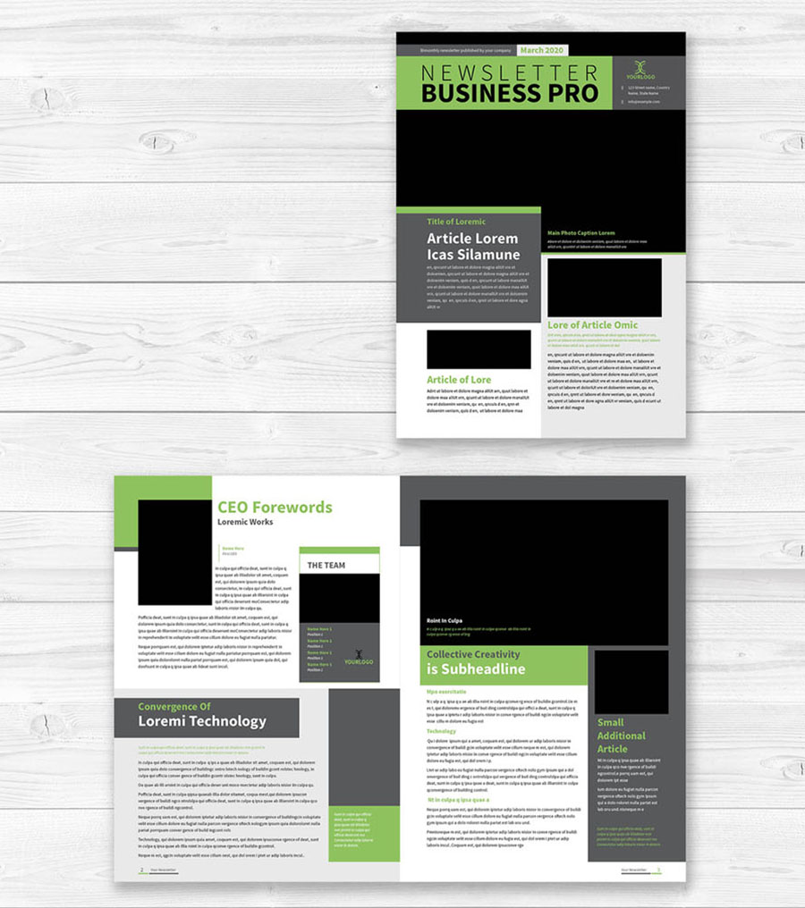 Newsletter Layout with Green Accents