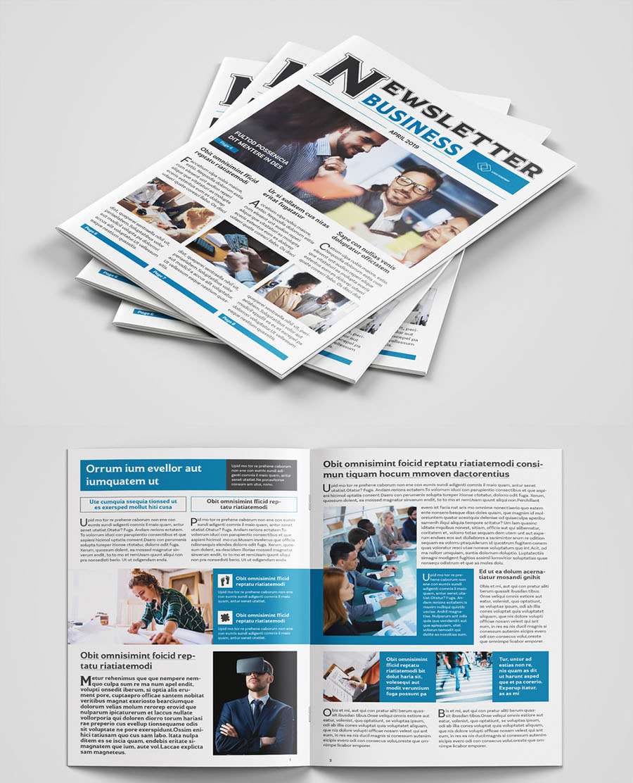 Business Newsletter Layout with Blue Accents