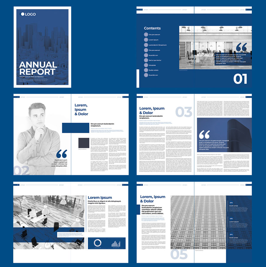 Blue and White Annual Report Brochure Layout