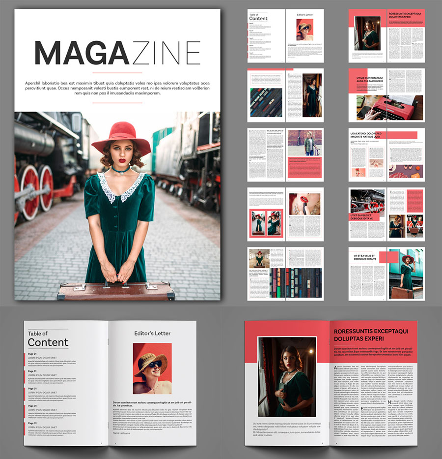 Magazine Layout with Red Accents