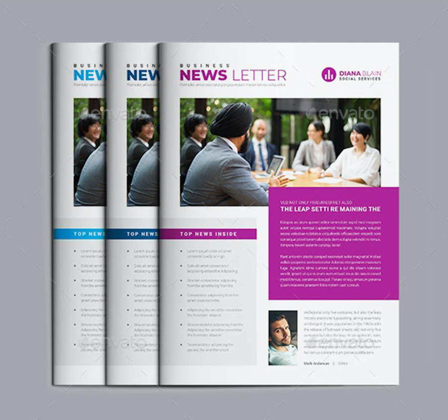 8 Page InDesign Newsletter Templates in 3 Colors
