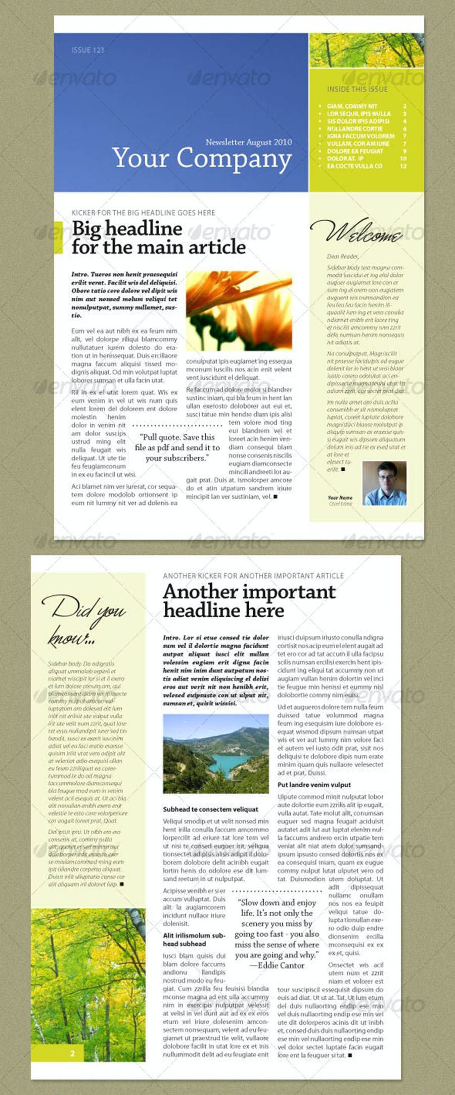 InDesign Newsletter Templates Fresh Green (4 pages)