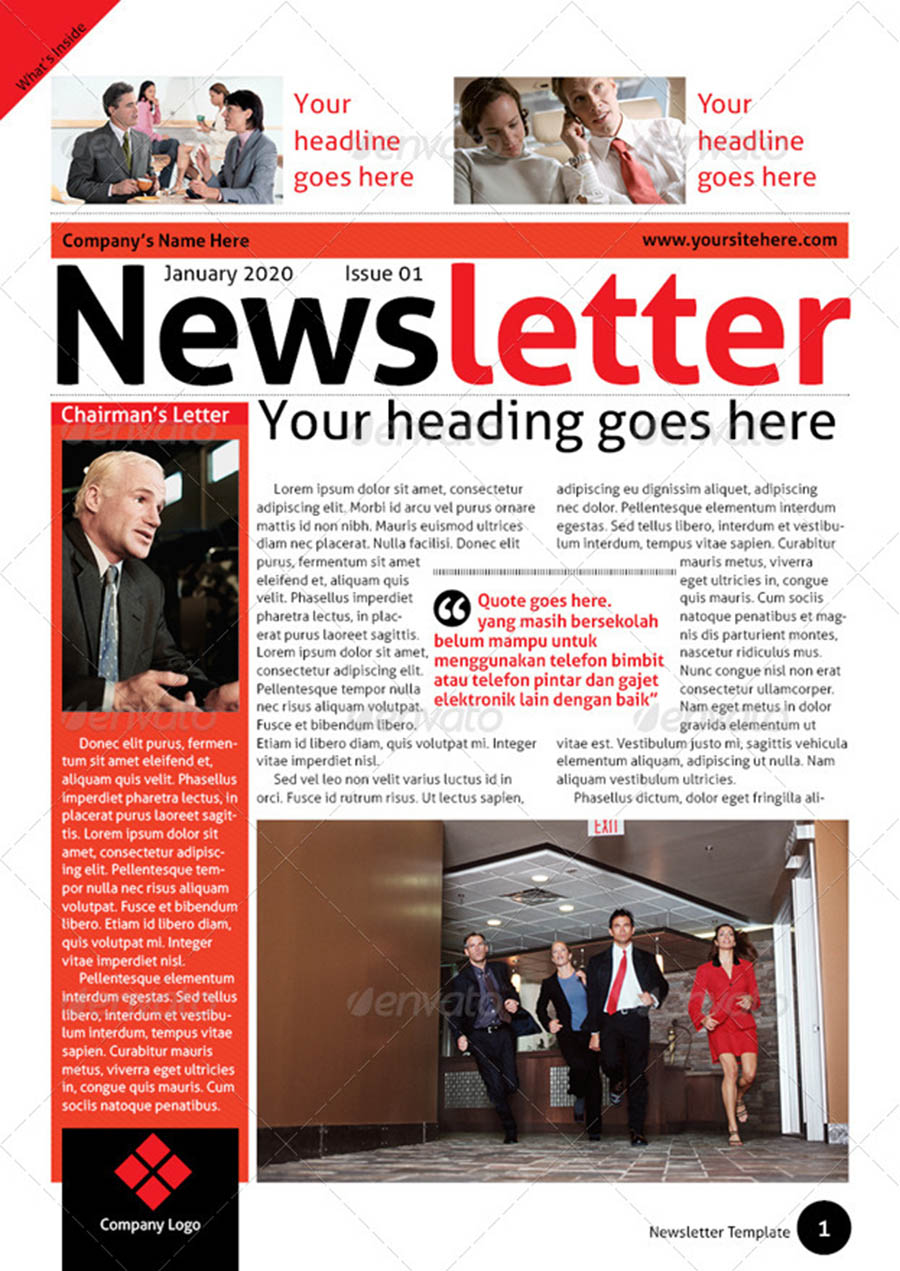 A4 Sized Red Themed InDesign Newsletter Templates 