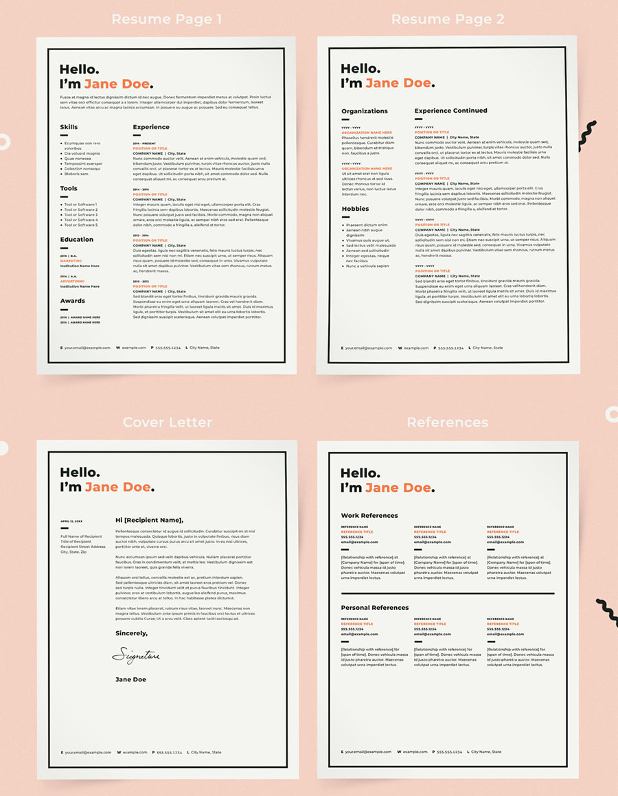 Resume Layout Kit with Orange Accents