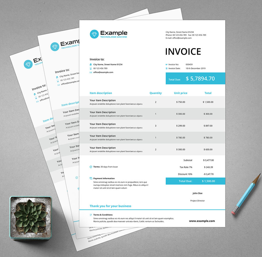 Invoice Layout with Blue Accents