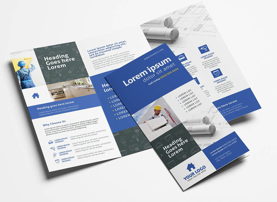 Construction Service Trifold Brochure with Multipurpose Layout
