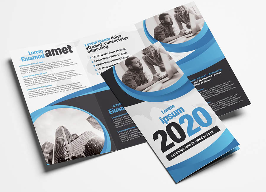 Corporate Business Trifold Leaflet Layout with Ribbon Element