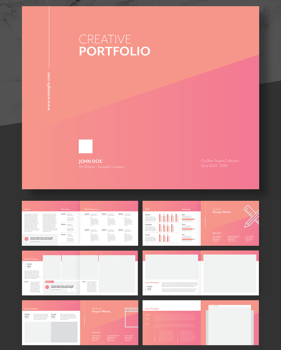 Creative Portfolio Layout with Peach Gradient Accents