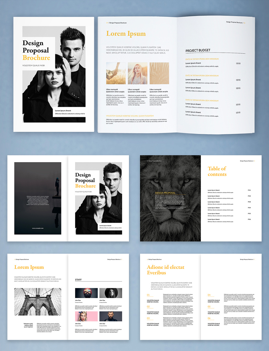 Design Proposal Brochure Layout with Yellow Accents