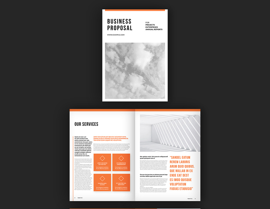 Business Proposal Layout with Orange Accents