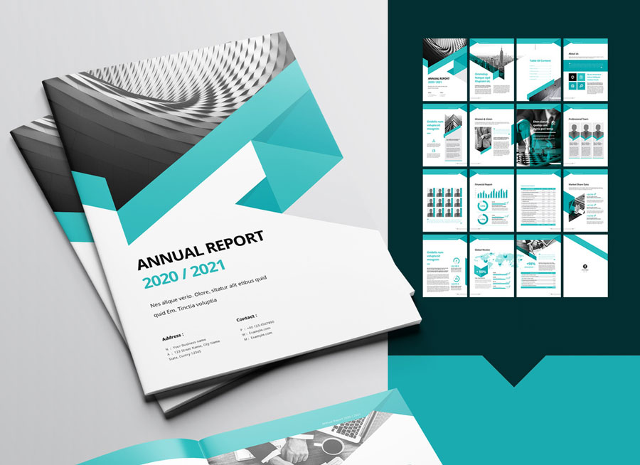 Annual Report Layout with Green Accents