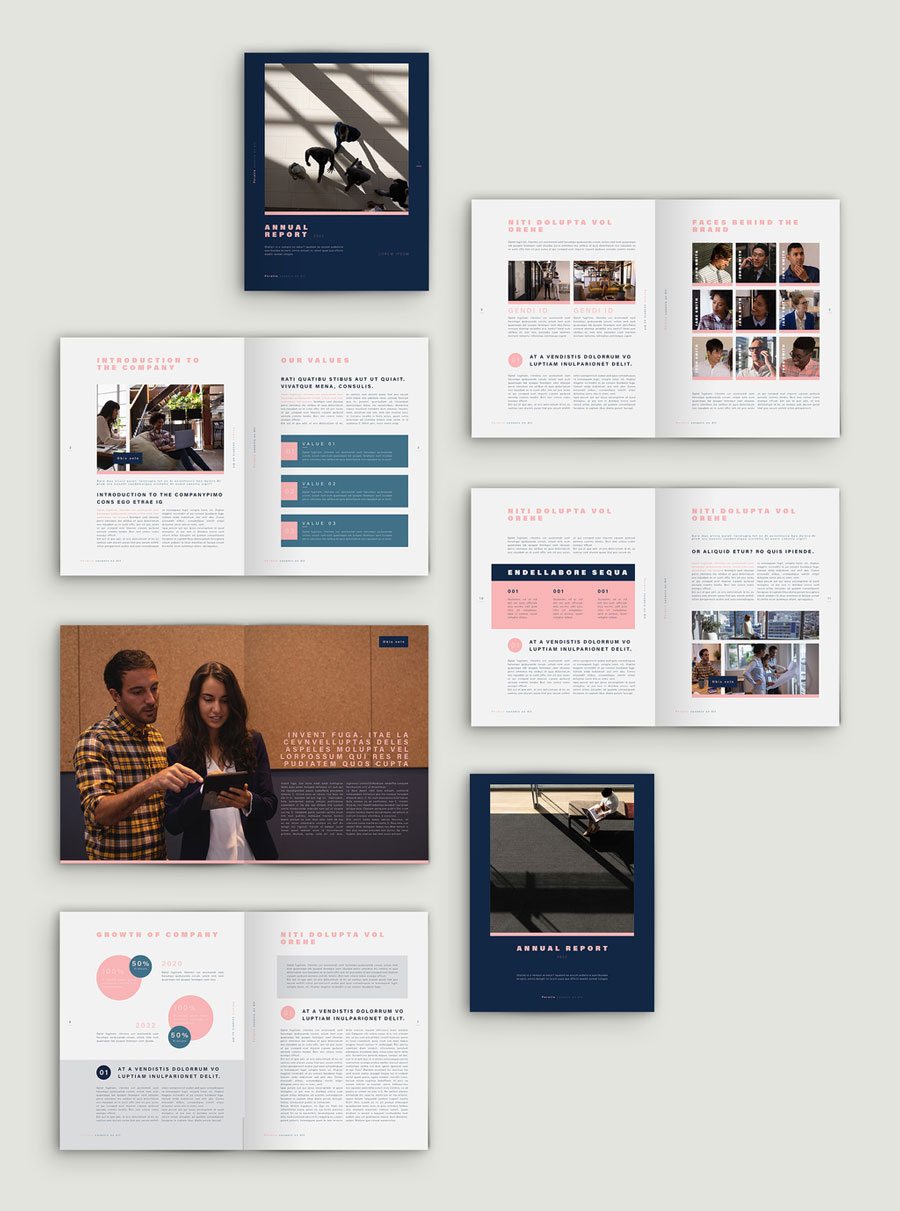 Blue and Pink Annual Report Layout