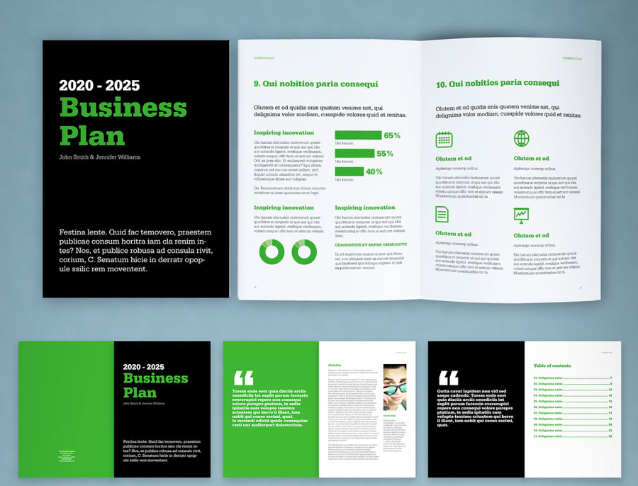 Business Plan Layout with Black and Green Accents