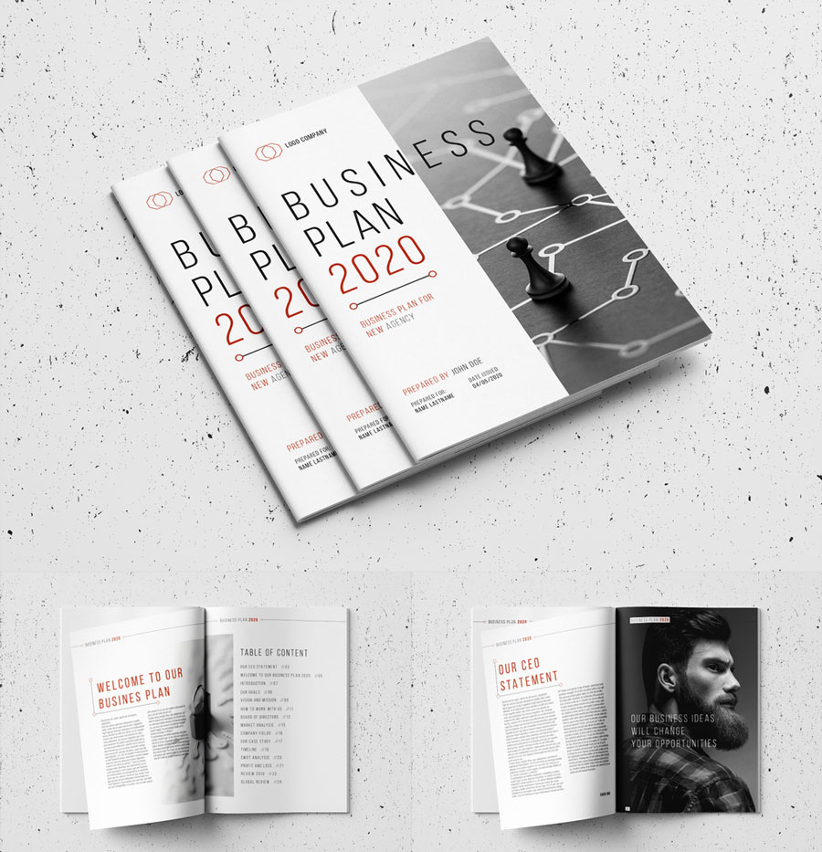 Business Plan Layout with Red Accents