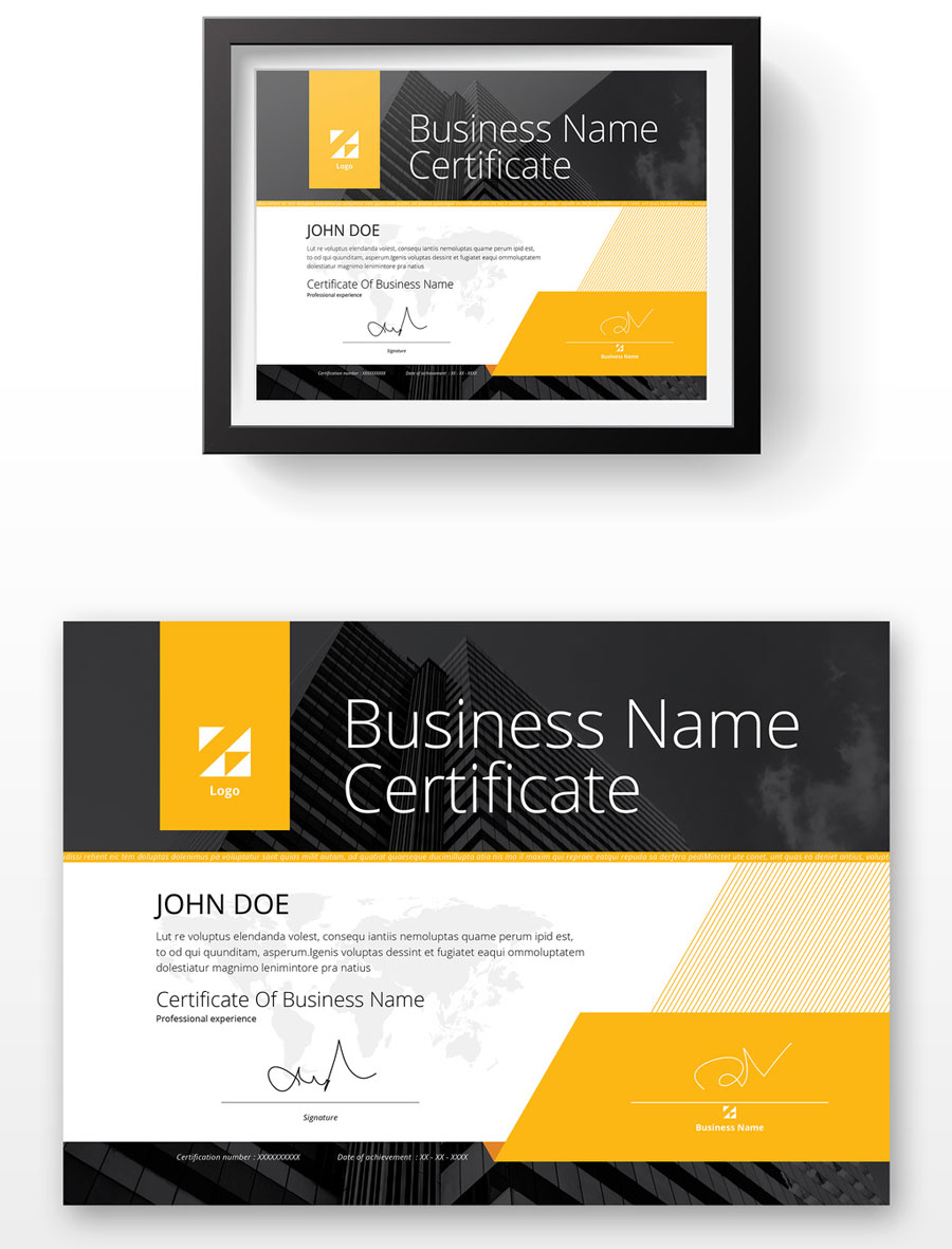 Certificate Layout With Yellow Accents