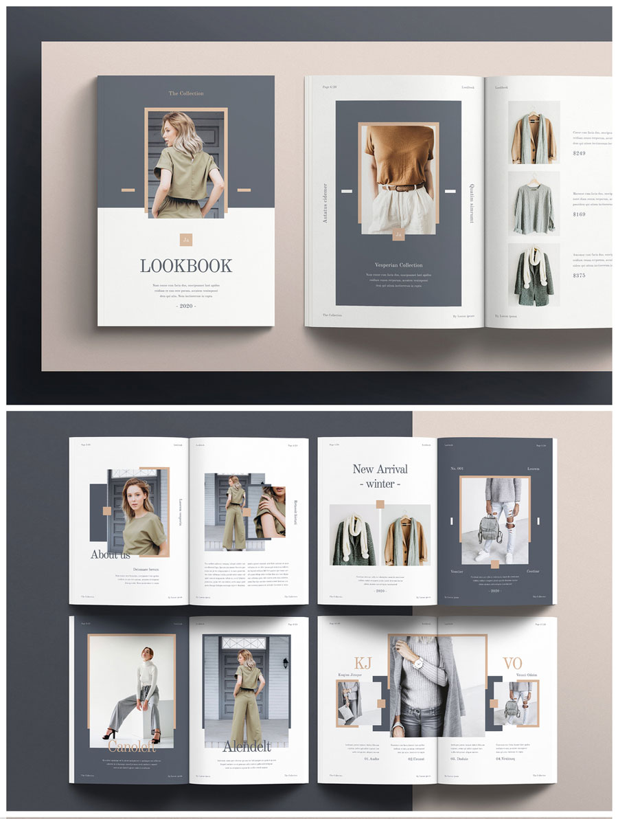 Fashion Lookbook Layout with Gray and Brown Accents