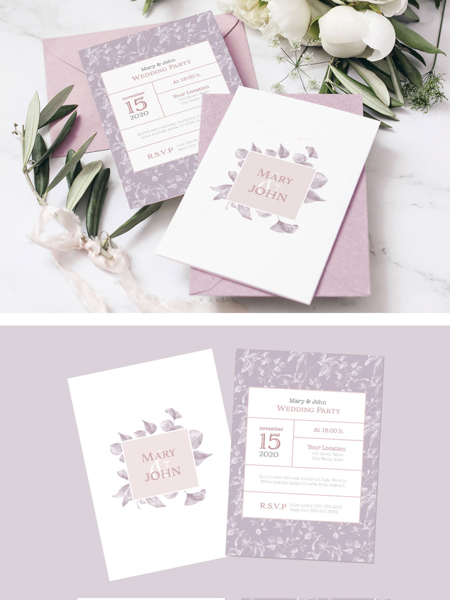 Lilac Color Leaves Style Wedding Set