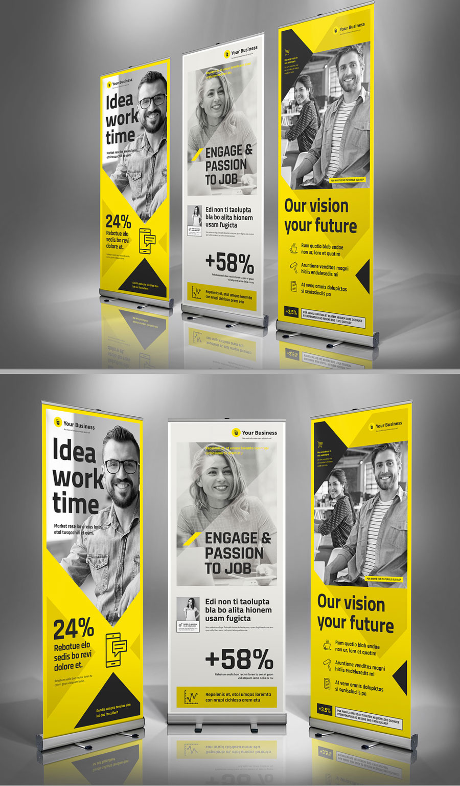 Roll-up Banner Layout with Yellow Accents
