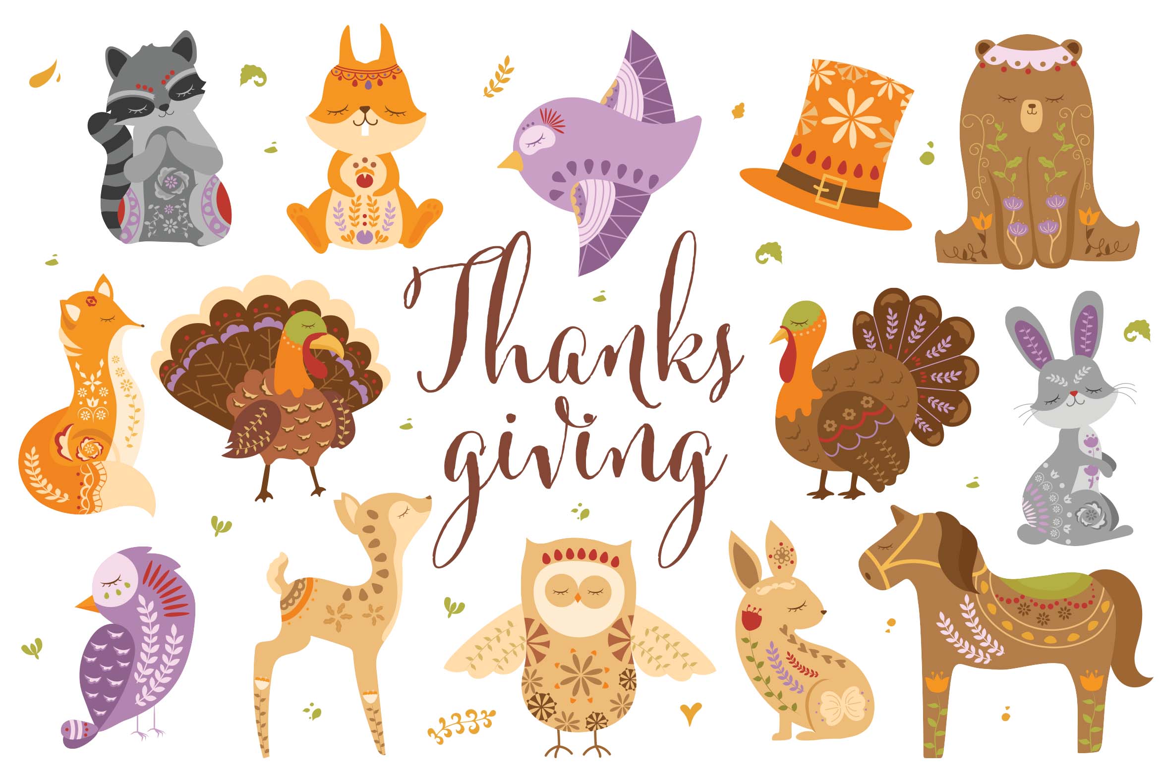 Thanksgiving Woodland Creature Clipart Illustrations