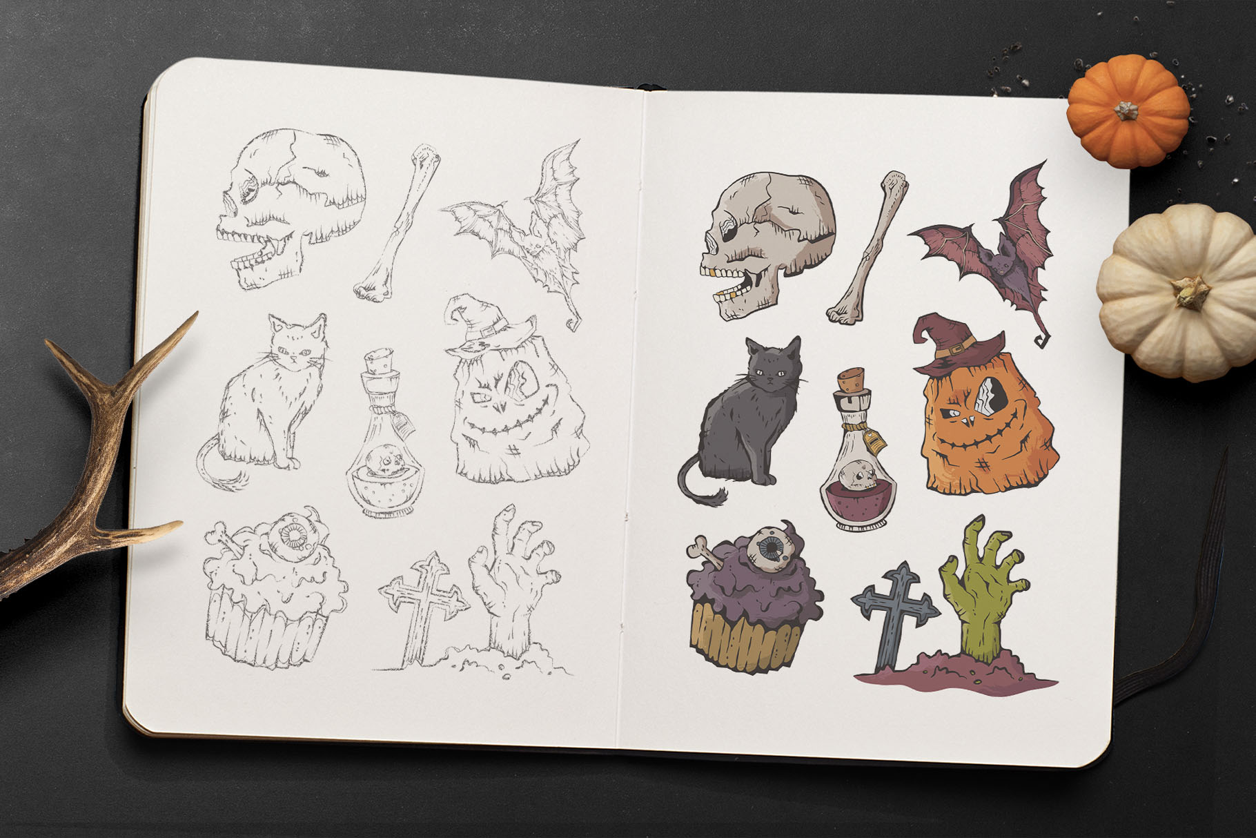 Hand Drawn Halloween Vector Clipart Illustrations in PSD, Ai, EPS & PNG Format