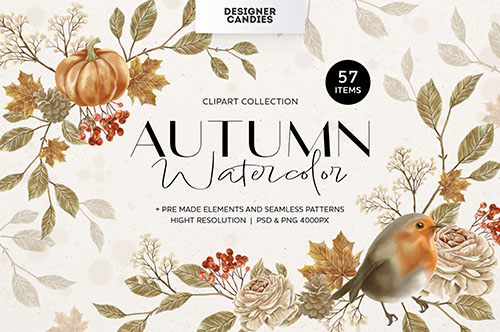 Fall Autumn Watercolor Clipart Illustrations