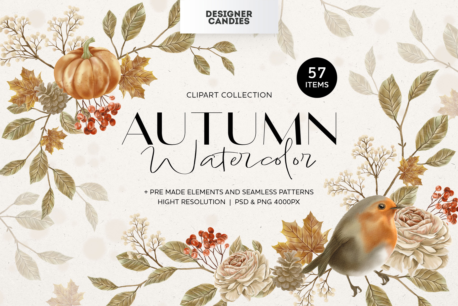 Fall Autumn Watercolor Clipart Illustrations