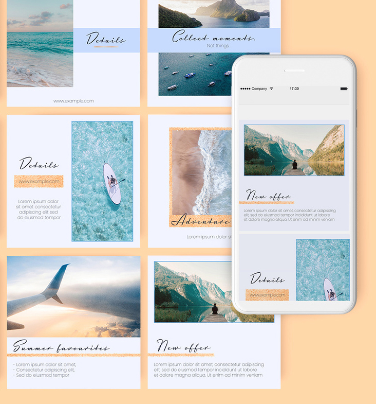 15 Social Media Post Layouts with Glitter Elements (AI Format)