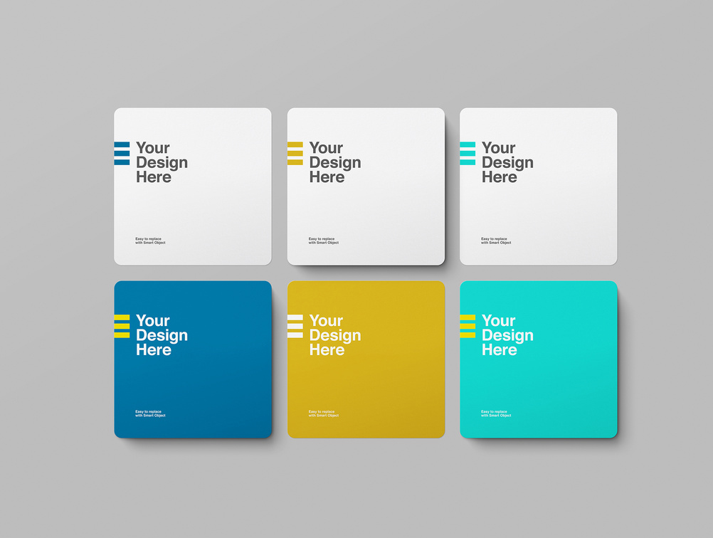 6 Square Rounded Corner Business Card Mockup (PSD Format)
