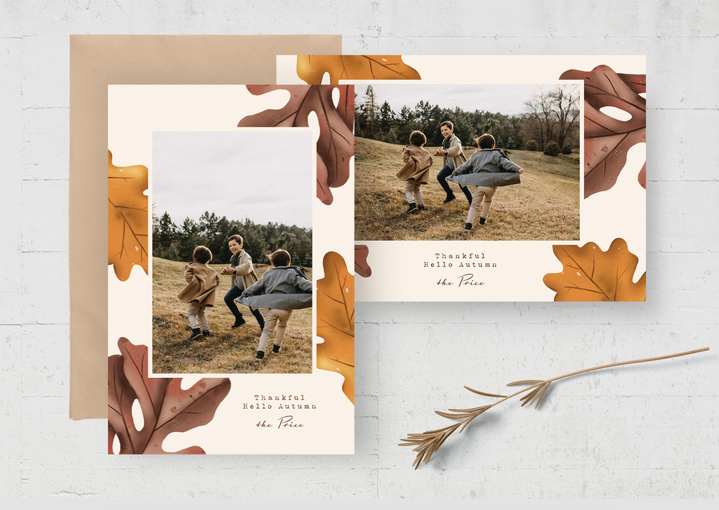 Autumn Photo Card Layout with Fall Leaves (PSD Format)