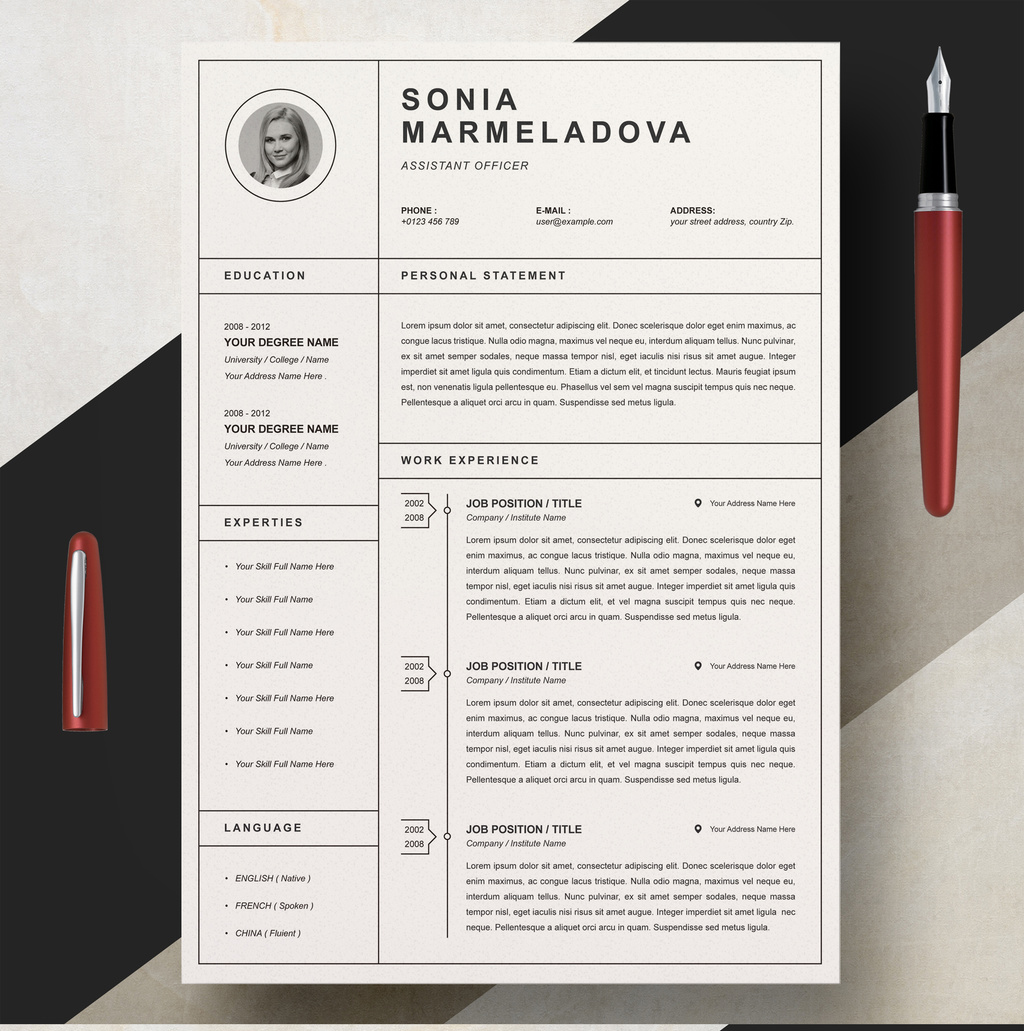 Black and White Resume and Cover Letter Layout Set (AI Format)