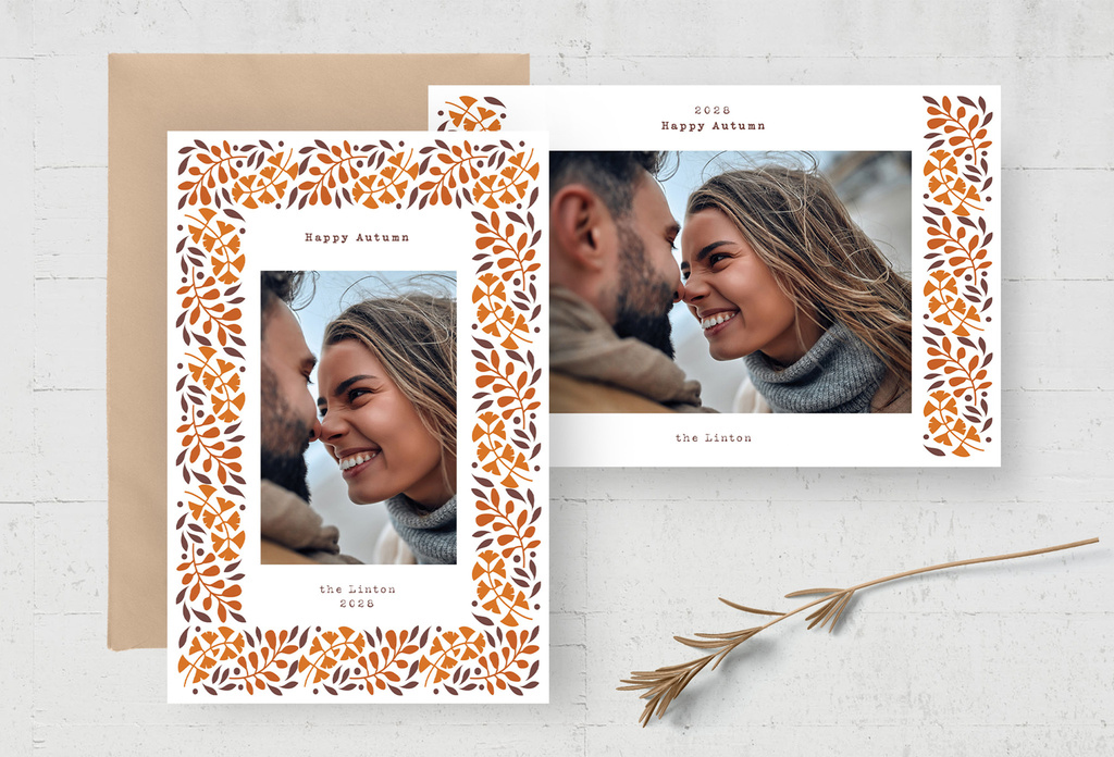 Fall Photo Greetings Card with Autumn Leaf Border (PSD Format)