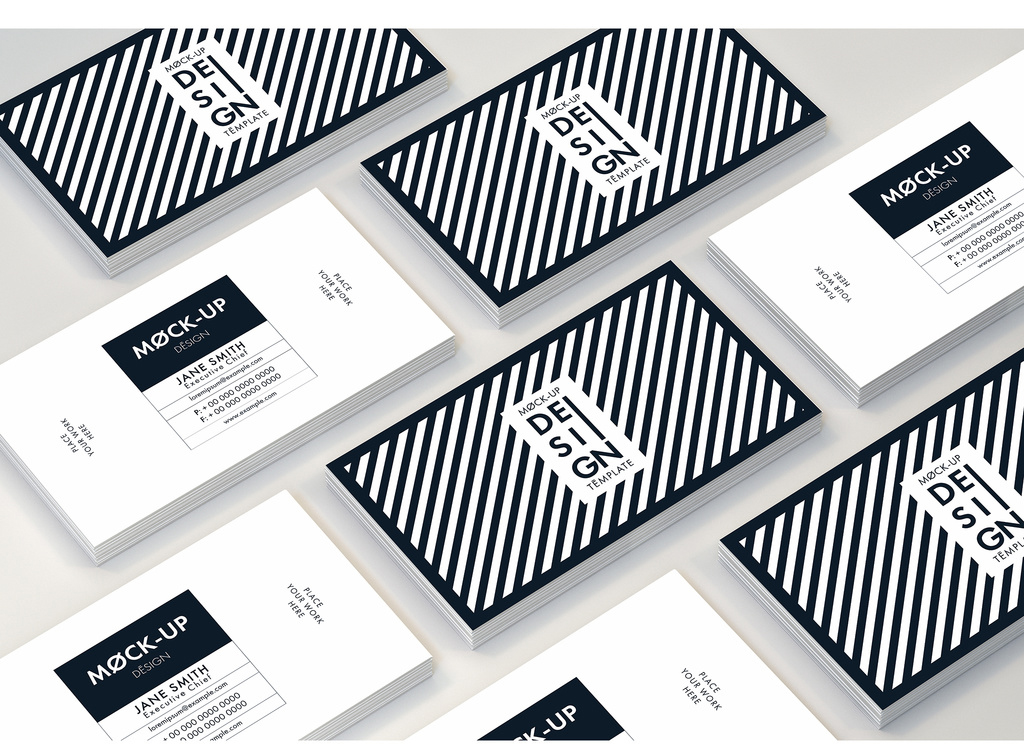 Horizontal Business Cards Mockup on Gray Background (PSD Format)