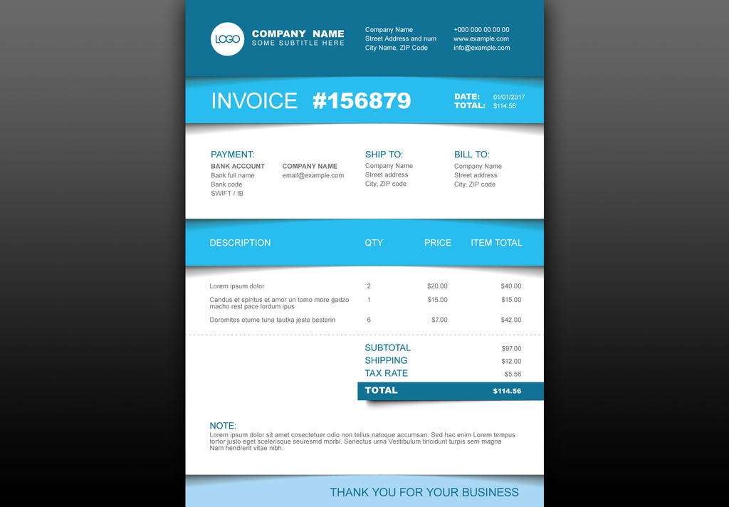 Invoice Layout with Blue Accents (AI Format)