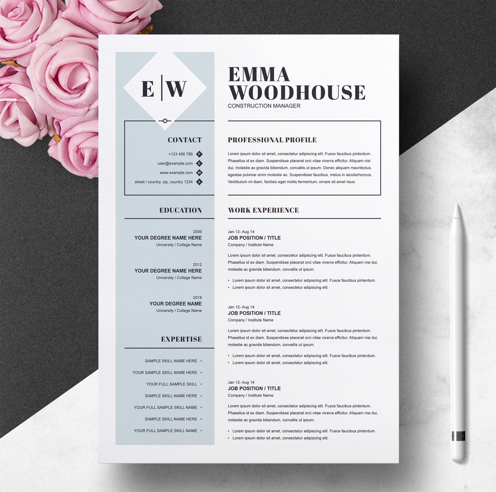Resume and Cover Letter Layout with Blue Sidebar (AI Format)