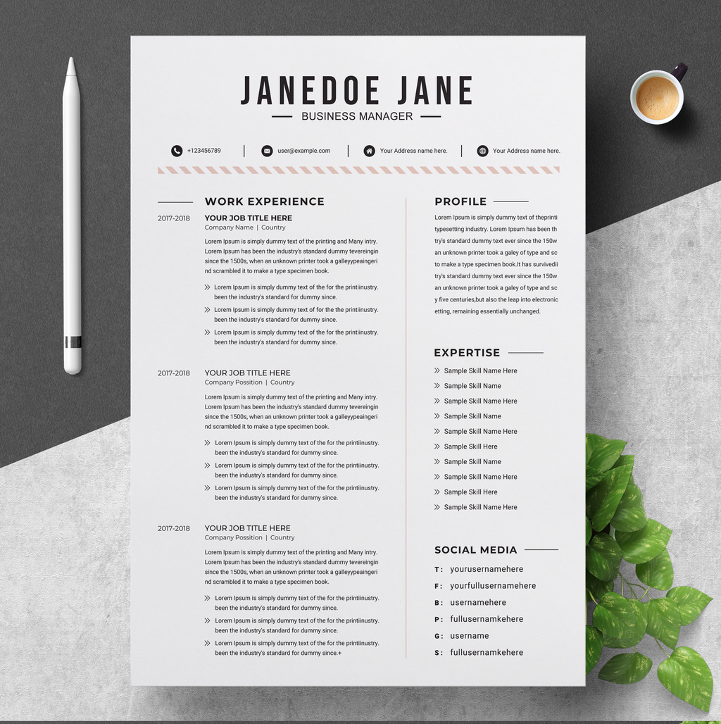 Resume and Cover Letter Layout with Light Pink Accents (AI Format)