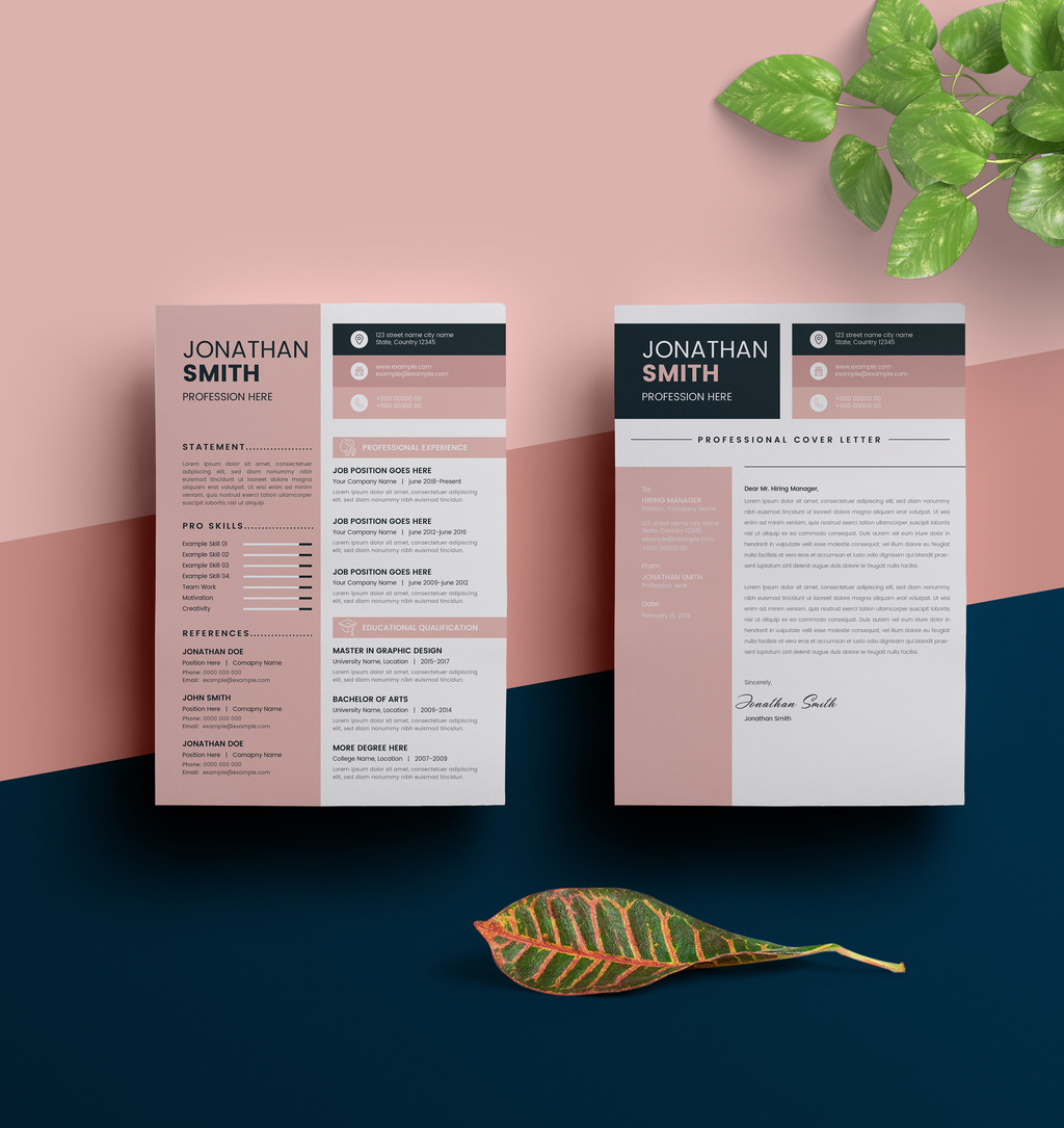 Resume Layout with Sidebar and Pink Elements (AI Format)