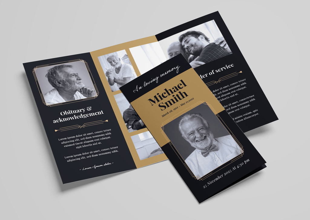 Simple Trifold Funeral Program Obituary Brochure Leaflet (PSD Format)