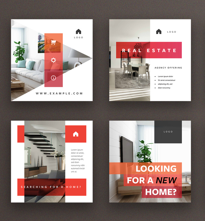 Social Media Post Layout Kit with Orange and Magenta Overlay Elements (AI Format)