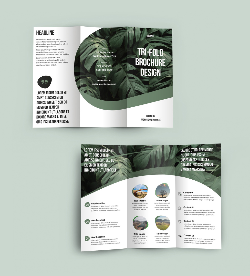 Stylish Trifold Brochure with Wavy Elements (PSD Format)