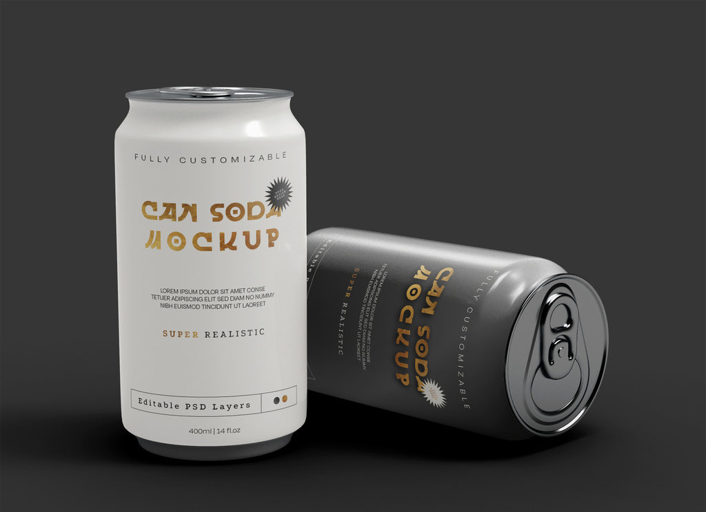Two Cylindrical Soda Can Mockup (PSD Format)
