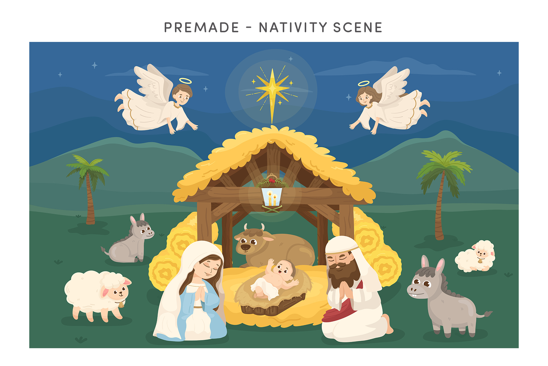 Christmas Nativity Vector Illustrations (AI, EPS, PNG, PAT Format)