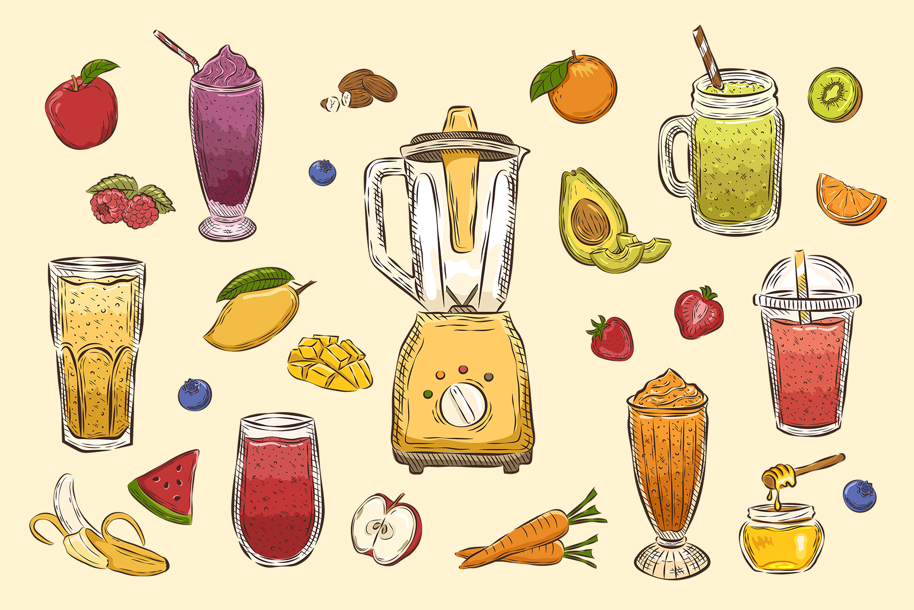 Fruit Smoothies Illustrations (EPS, AI, PNG Format)