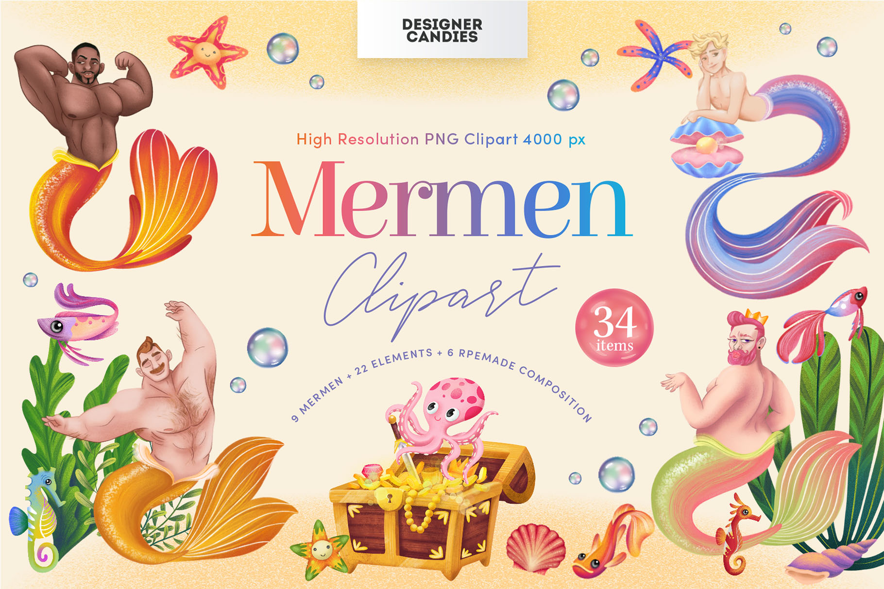 Mermen Clipart Illustration Pack