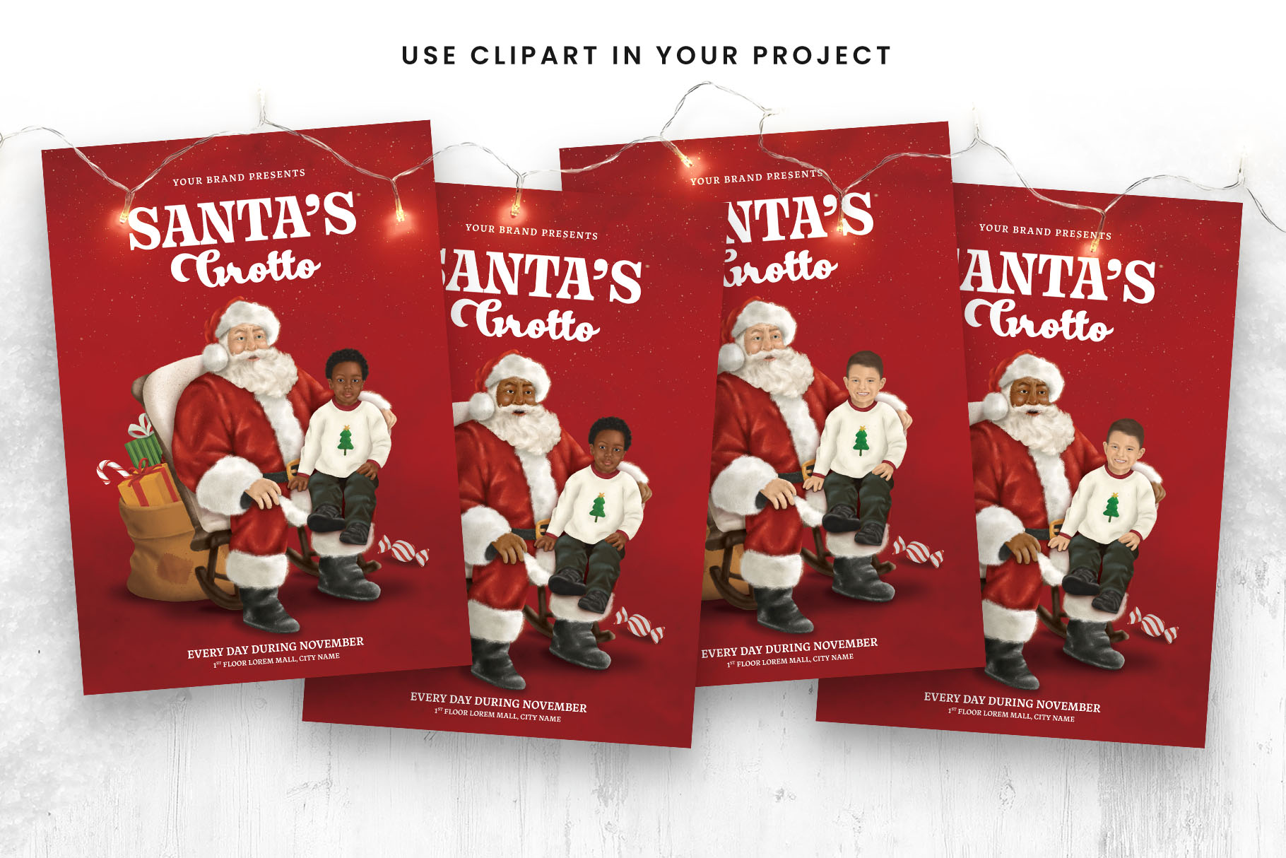 Santa & Child Clipart Illustration (PSD, PNG Format)